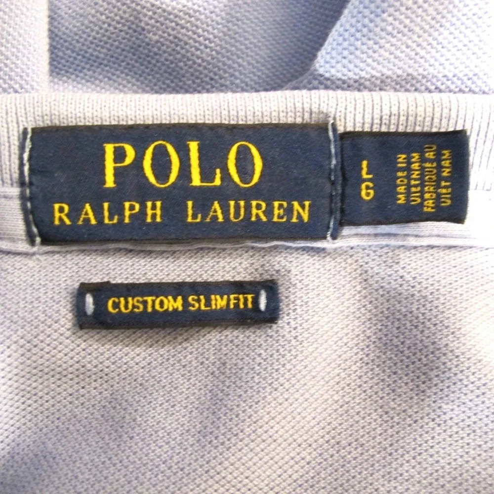 Vintage Polo Ralph Lauren Custom Slim Fit‎ Short Sleeve Polo Shirt Men's L Blue